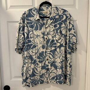 Paradise Bay Made in USA Vintage Hawaiian Shirt Size 2XL Blue Floral Button Up